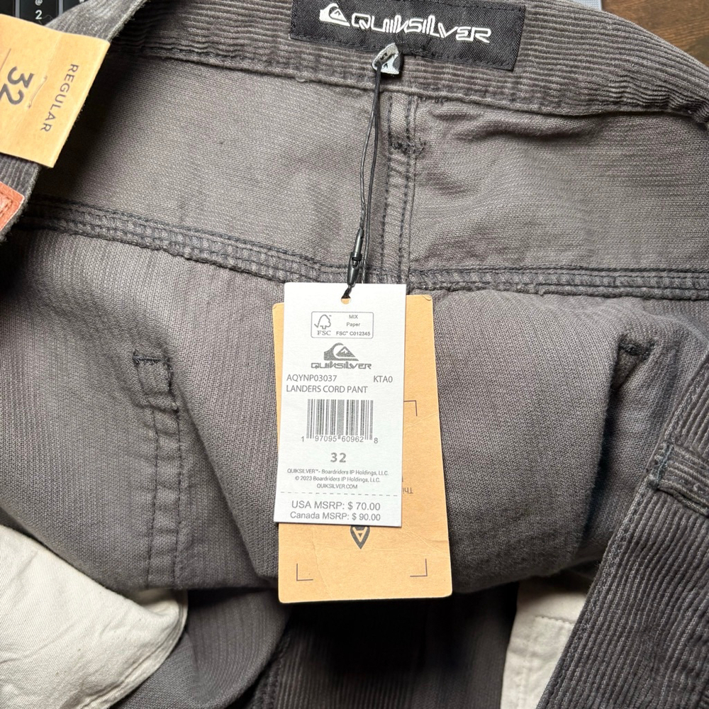Men's‎ Quiksilver Gray Corduroy Pants Waist 40 - Picture 5 of 7